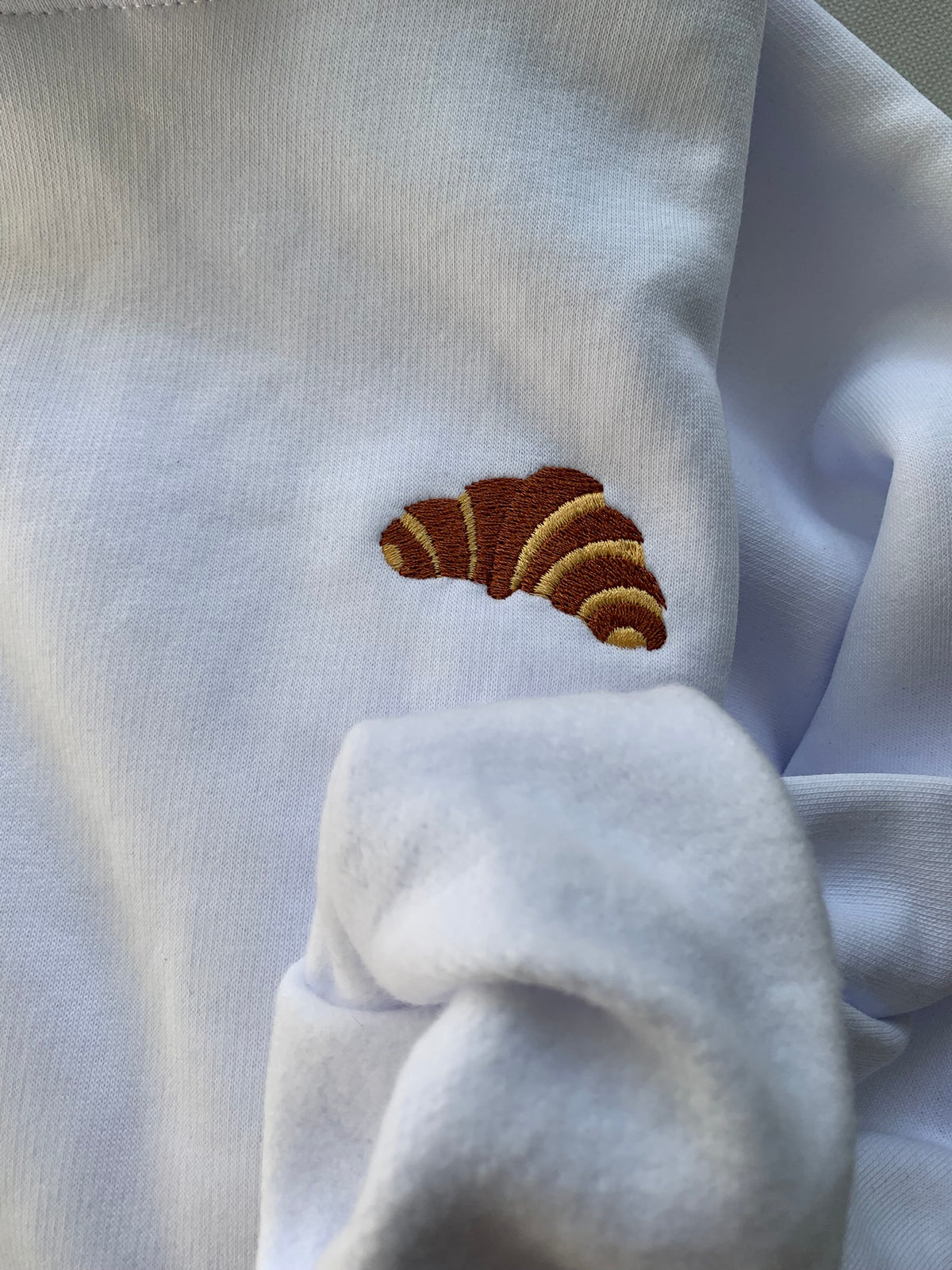 French Croisant - White Emboidered Organic Cotton Hoodie Side Pockets