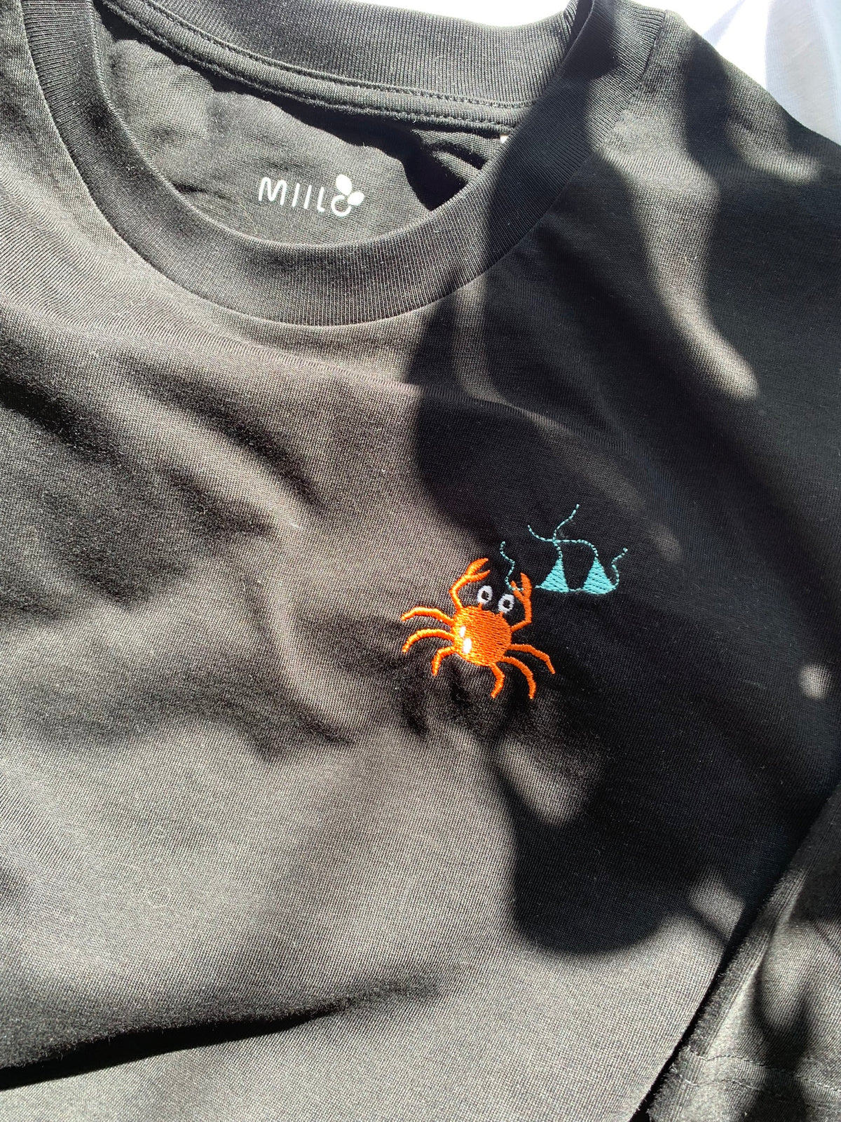 Stealy McCrab Black Embroidered Organic Cotton T-shirt