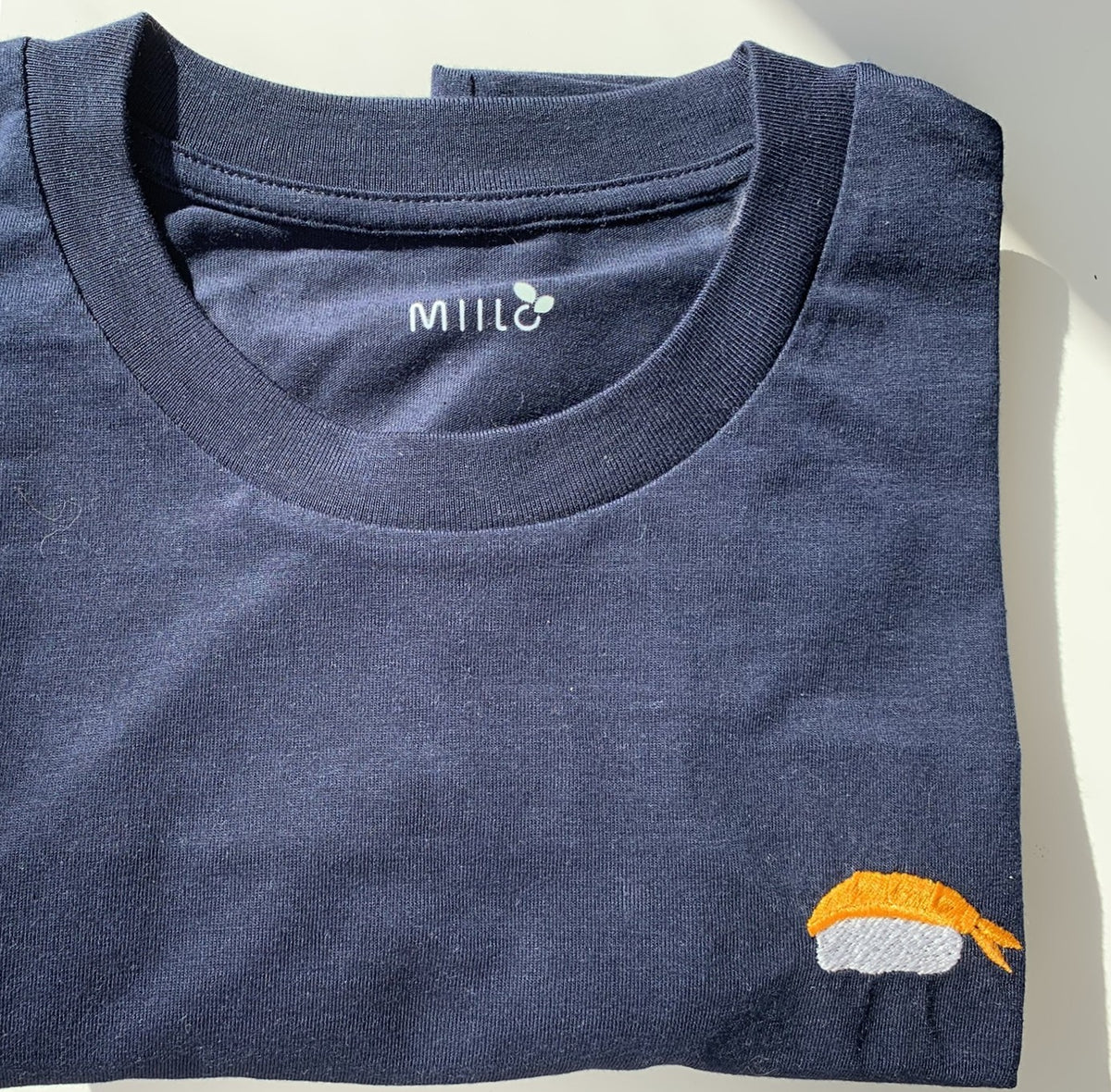Shrimp Sushi - Navy Emboidered Organic Cotton T-shirt
