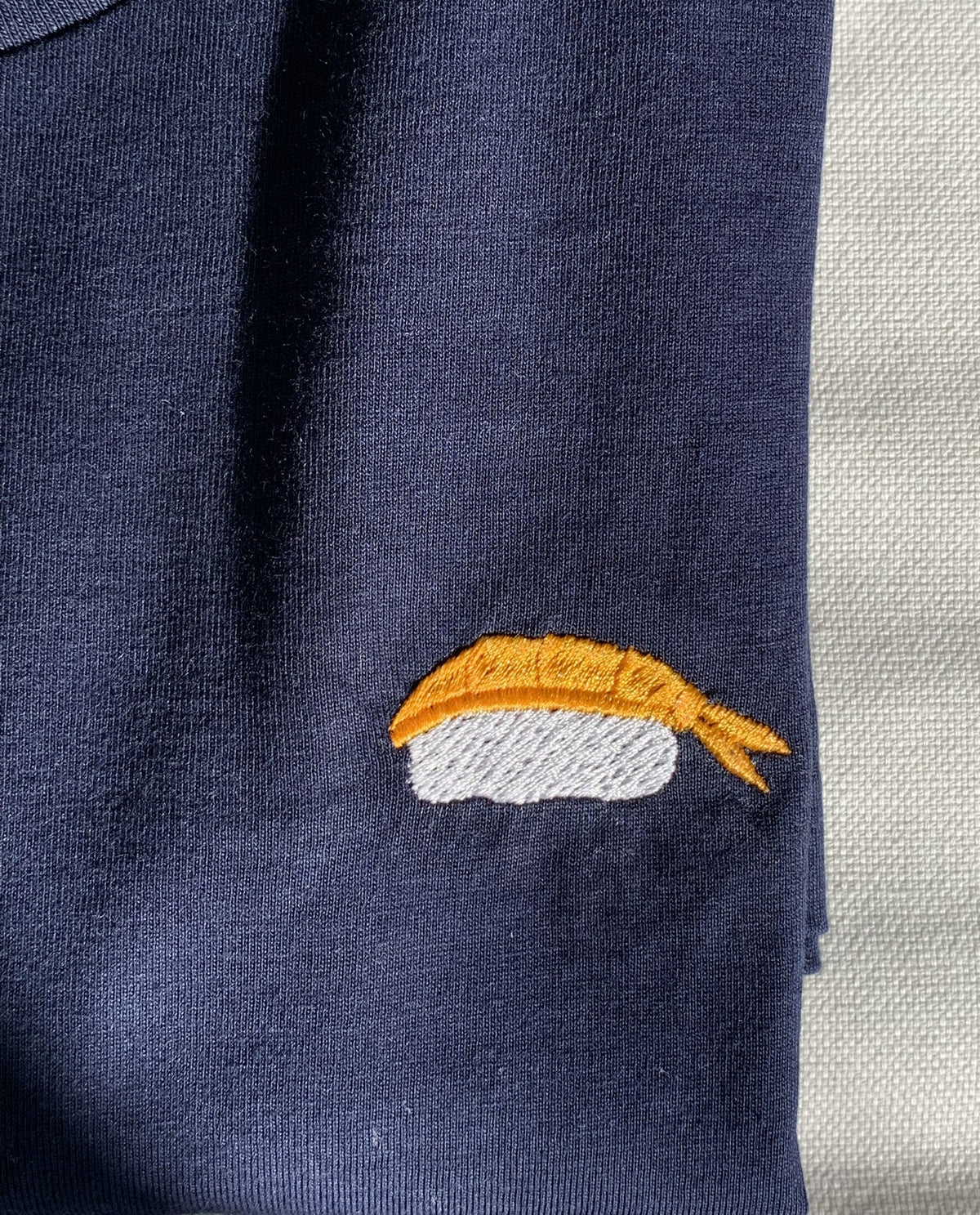 Shrimp Sushi - Navy Emboidered Organic Cotton T-shirt