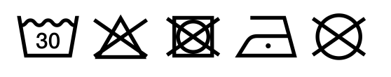 Care instruction icons - Five black laundry and care symbol icons on a white background, including a washing machine symbol with the number 30, a crossed-out triangle, a crossed-out square, a folded shirt with a dot, and a crossed-out circle.