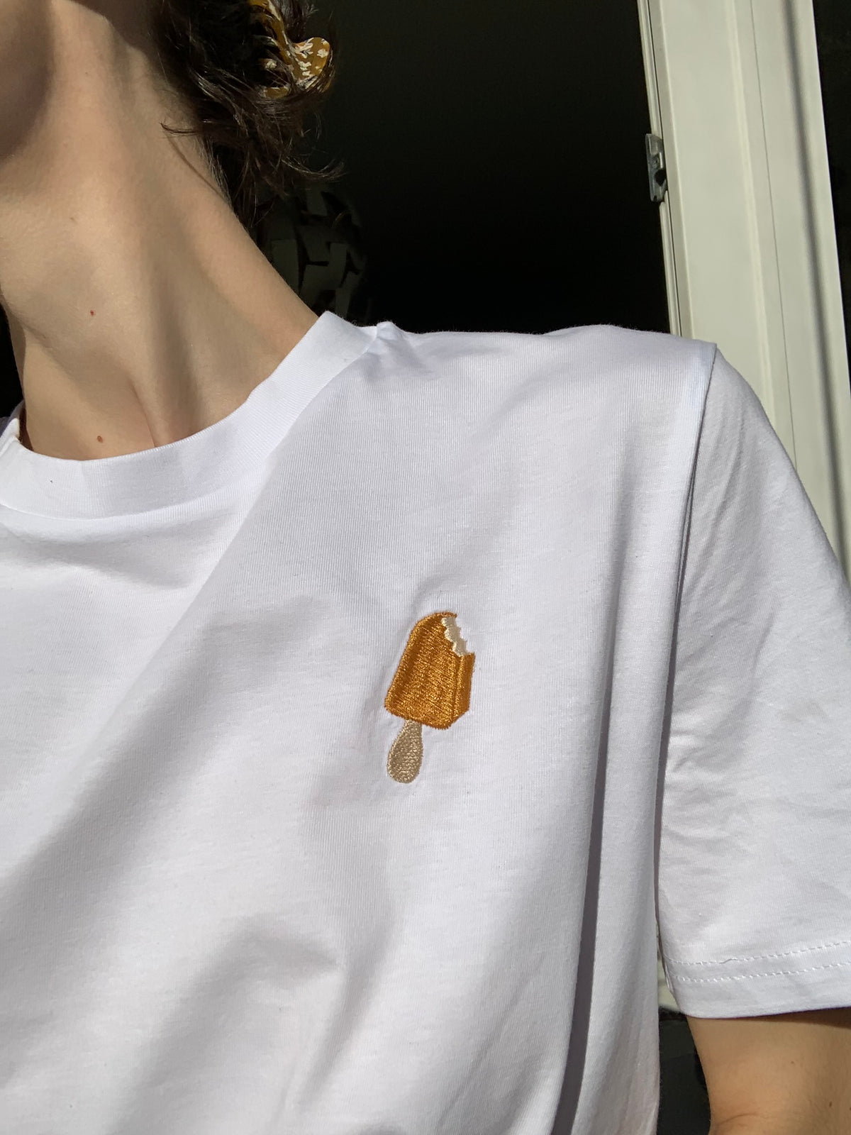 IceCream Bite White Embroidered Organic Cotton T-shirt