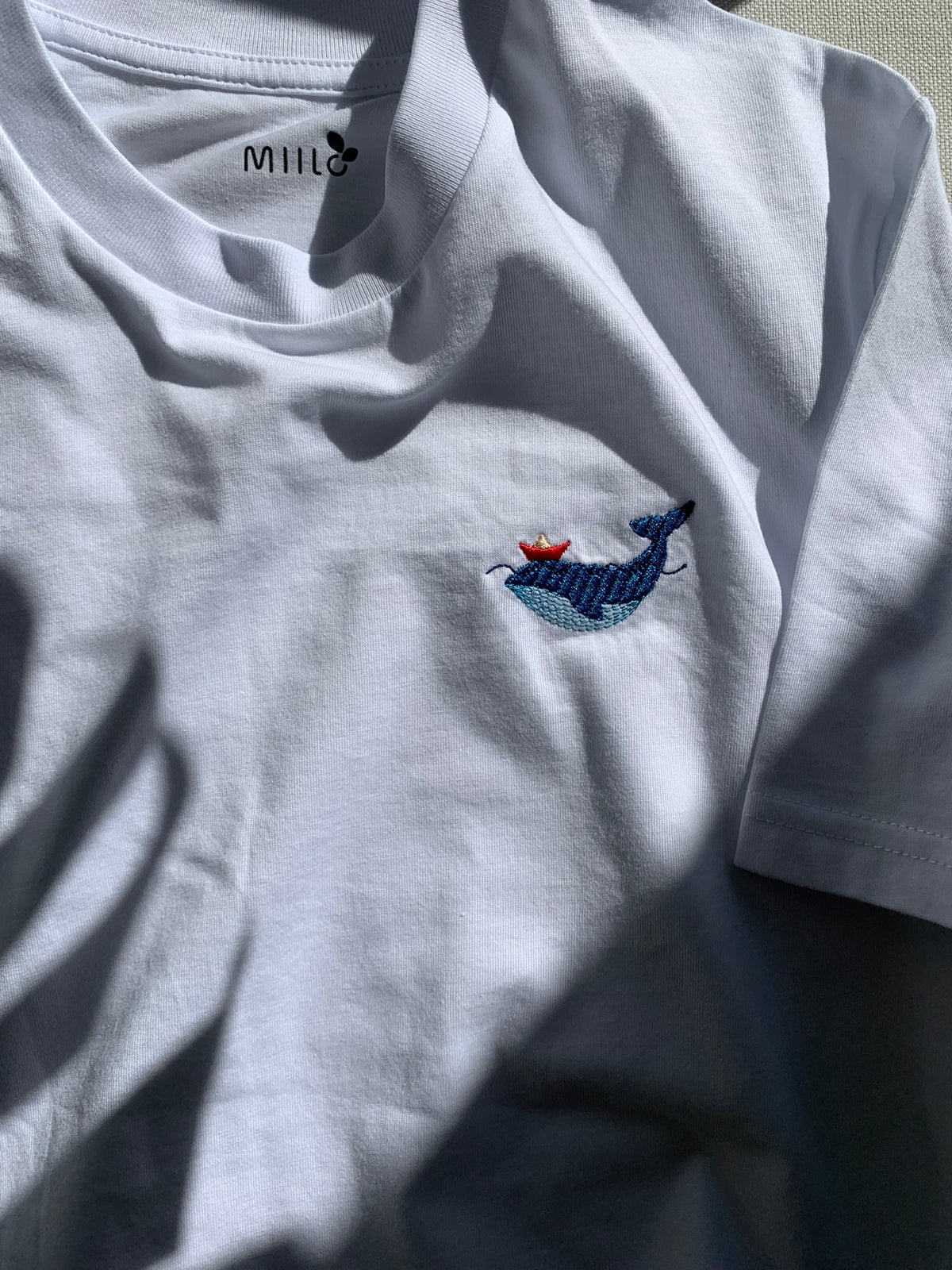 The Whale And The Boat - White Embroidered Organic Cotton T-shirt