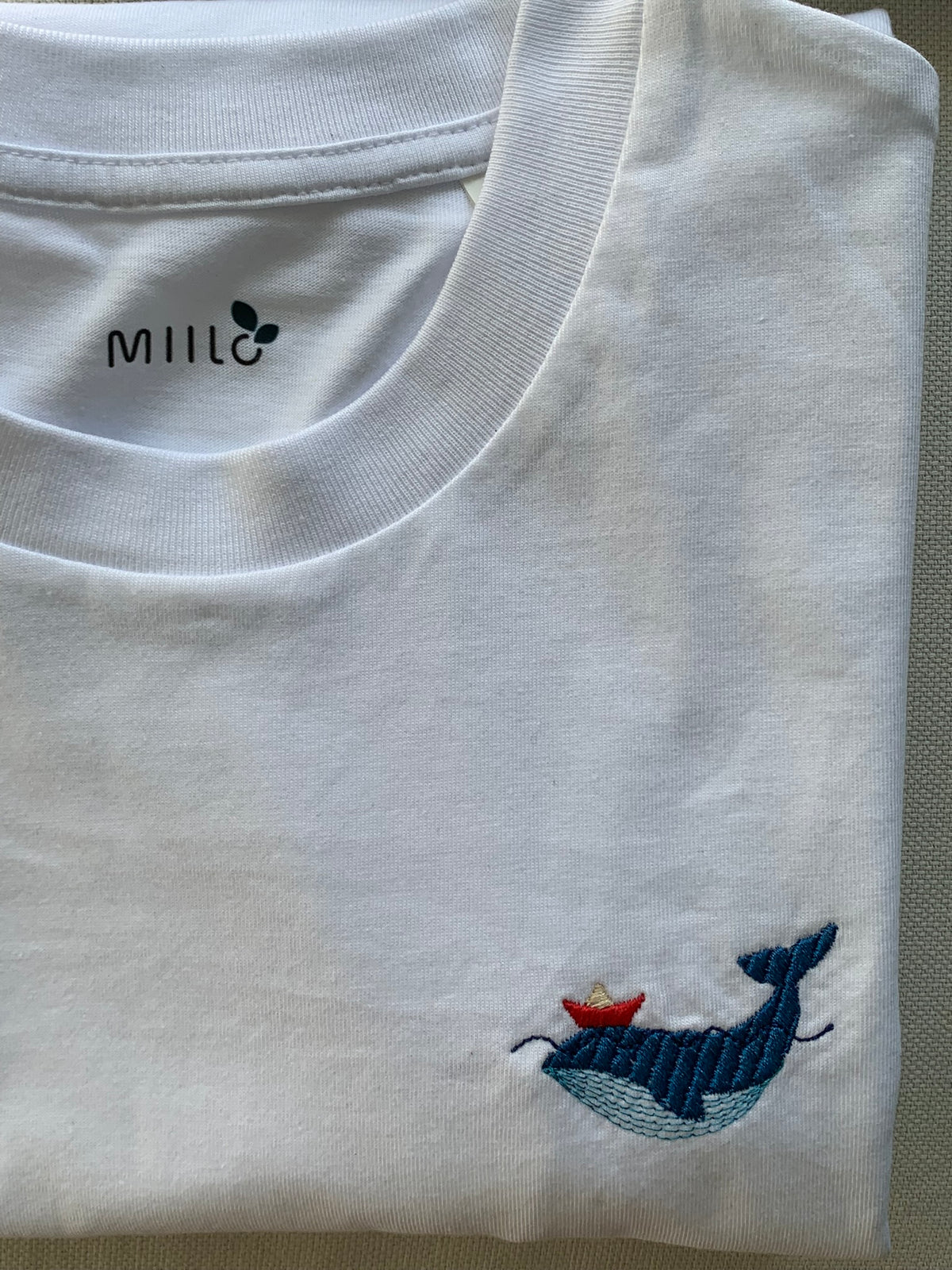 The Whale And The Boat - White Embroidered Organic Cotton T-shirt