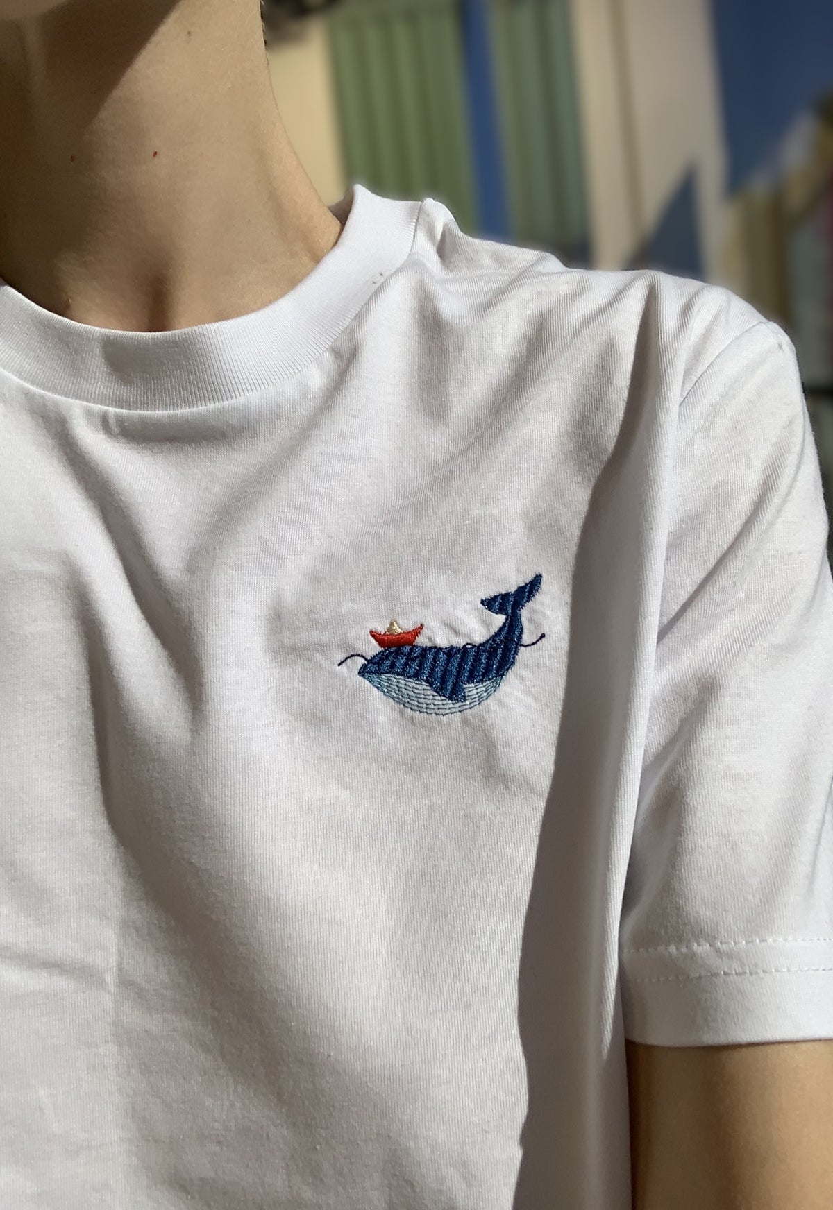 The Whale And The Boat - White Embroidered Organic Cotton T-shirt